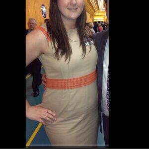 anne klein tan dress orange appliqué